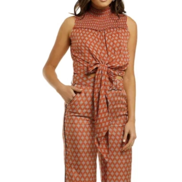 Nicholas Esme Paisley Silk High Neck Tie Front Top - Picture 2 of 11